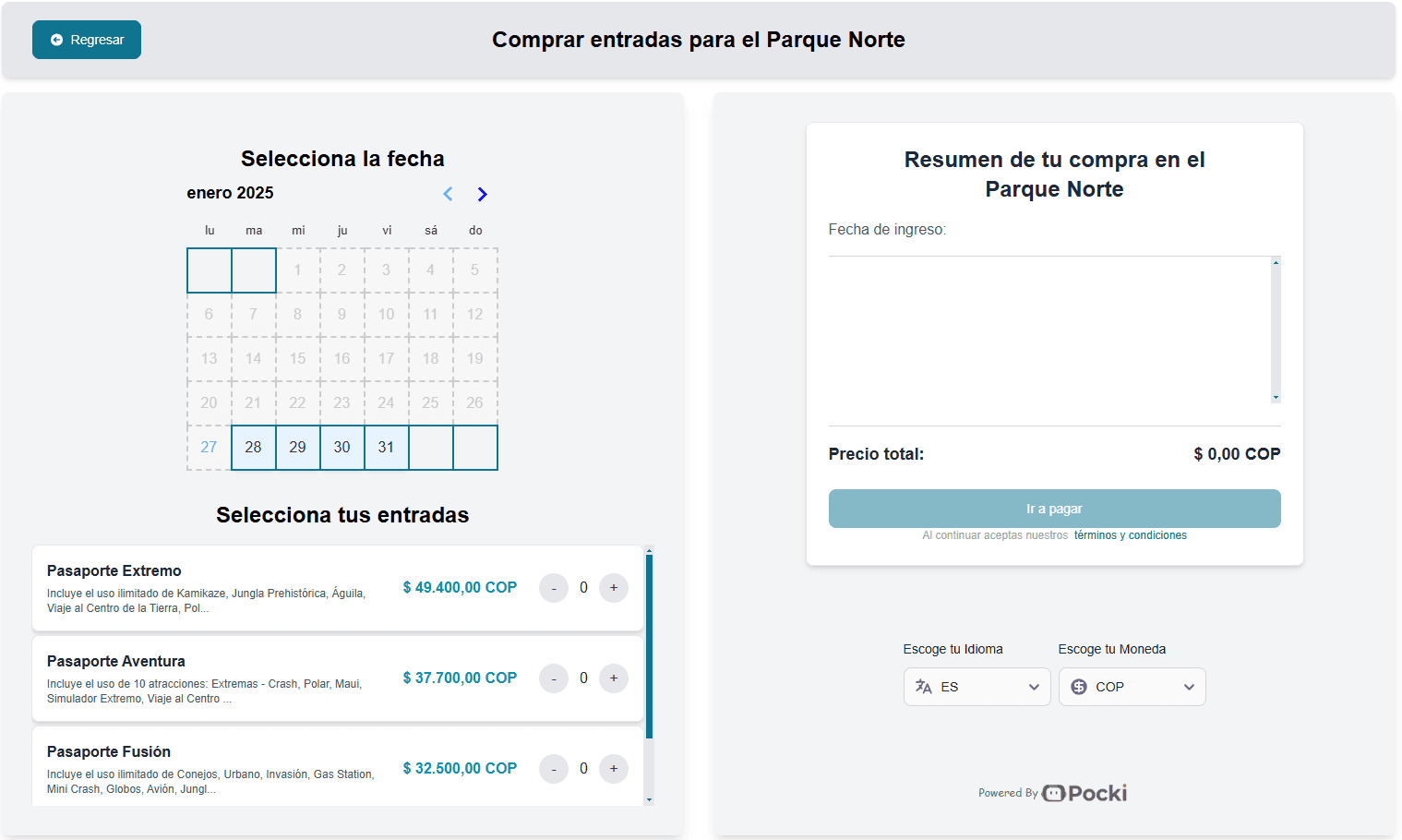 Screenshot of Metroparques Ticketing